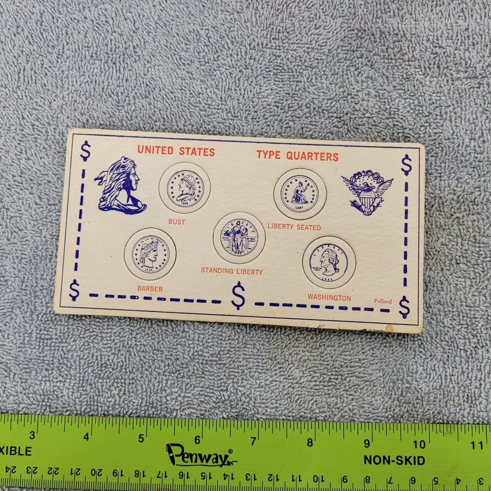 Vintage Pollard United States Type Quarters‎ Coin Holder Card Display Board